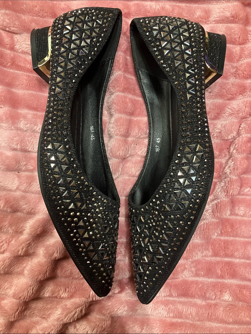Black Embellished Pointed Ballet Flats - Picture 6 of 11